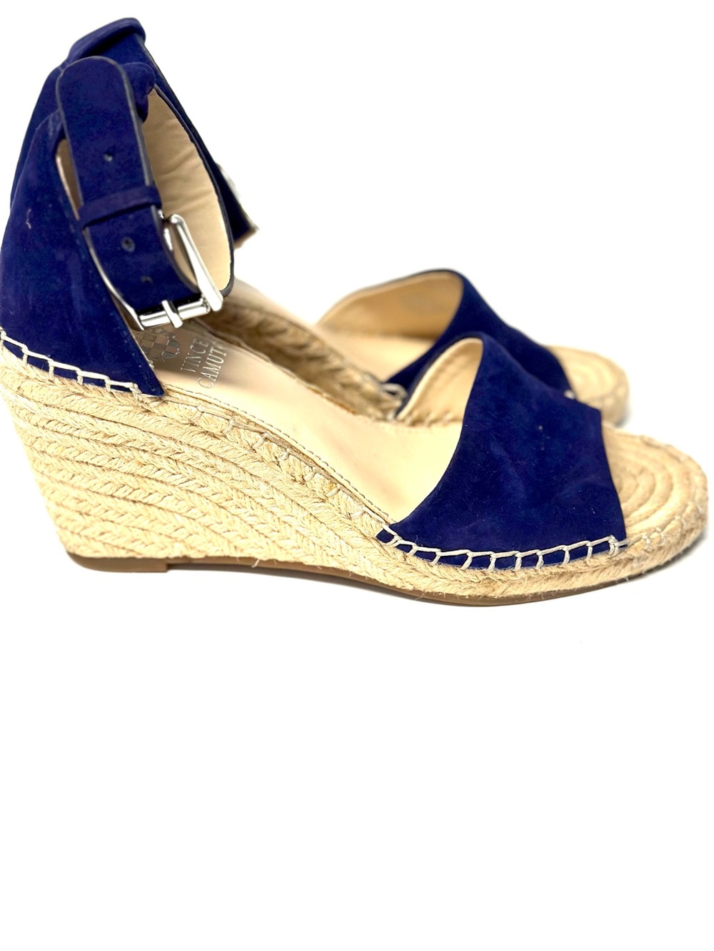 Vince Camuto Violet Blue Suede Espadrille Wedge Sandals